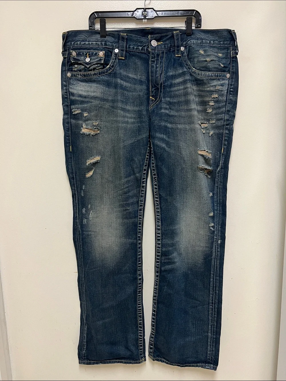 True Religion Distressed Straight Leg Jeans